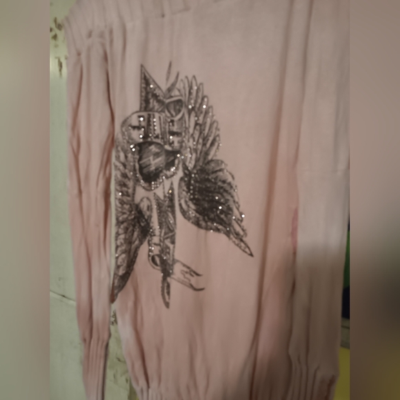 SALVAGE Htf Vng Rhinestone "Salvage Saves" Pink Off-Shoulder Sweater/Mini Dress - Picture 7 of 11